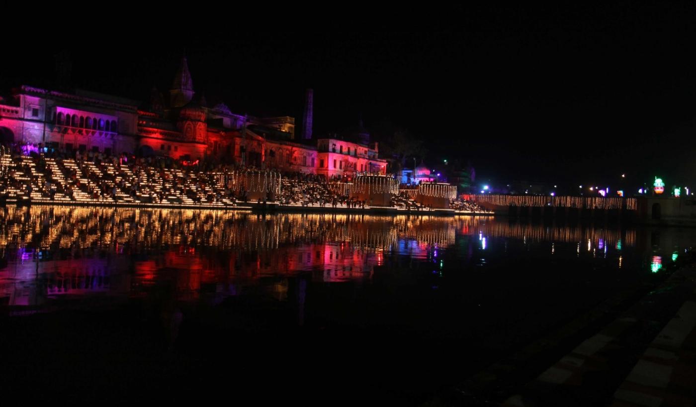 Ayodhya: A view of banks of the Saryu river during 'Deepotsav' celebration hosted by the Tourism Department of the Uttar Pradesh government in Ayodhya, on Oct 18, 2017. (Photo: IANS) by .