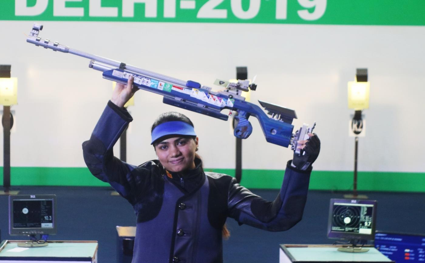New Delhi: India's Apurvi Chandela, who won the first gold for India at the ISSF World Cup by finishing on top of the women's 10 metre Air Rifle category, in New Delhi on Feb 23, 2019. (Photo: IANS) by .
