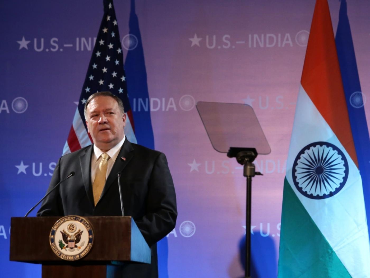 New Delhi: US Secretary of State Mike Pompeo addresses at the Embassy of the United States of America in New Delhi on June 26, 2019. (Photo: Amlan Paliwal/IANS) by .
