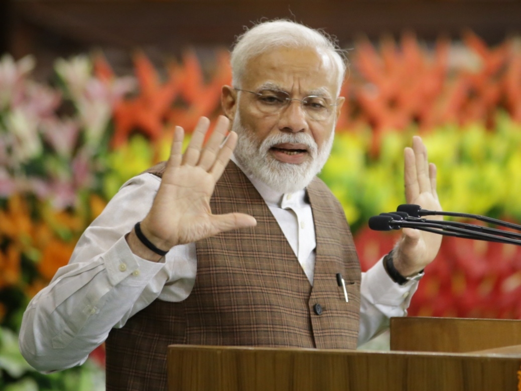 Prime Minister Narendra Modi addresses during NDA Parliamentary Board meeting at the Central Hall of Parliament, in New Delhi on May 25, 2019. (Photo: Amlan Paliwal/IANS) by .