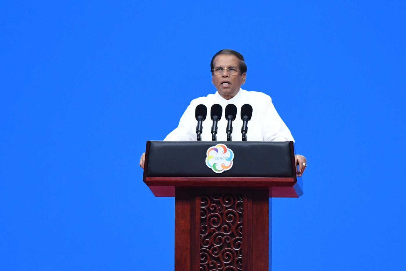 BEIJING, May 15, 2019 (Xinhua) -- Sri Lankan President Maithripala Sirisena delivers a speech at the opening ceremony of the Conference on Dialogue of Asian Civilizations (150519) at the China National Convention Center in Beijing, capital of China, May 15, 2019. (Xinhua/Ju Huanzong/IANS) by .