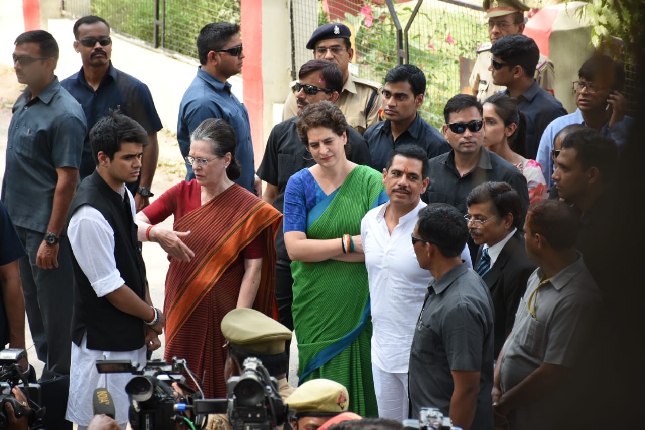 Rae Bareilly: Rae Bareilly: UPA Chairperson and Congress's Lok Sabha candidate from Rae Bareilly, Sonia Gandhi accompanied by Congress General Secretary (Uttar Pradesh East) Priyanka Gandhi Vadra, son-in-law Robert Vadra, and grandson Rehan ahead of filing her nomination for the 2019 Lok Sabha elections, in Uttar Pradesh's Rae Bareilly on April 11, 2019. (Photo: IANS) by .