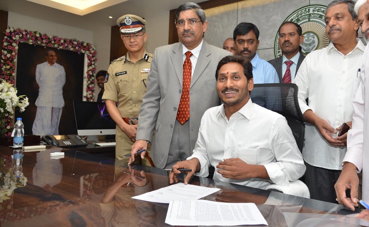 Amaravati: Andhra Pradesh Chief Minister Y.S. Jagan Mohan Reddy occupies his office in the State Secretariat in Amaravati, on June 8, 2019. Jagan, as the Chief Minister is popularly known, had been functioning from his residence after taking oath on May 30. (Photo: IANS) by .