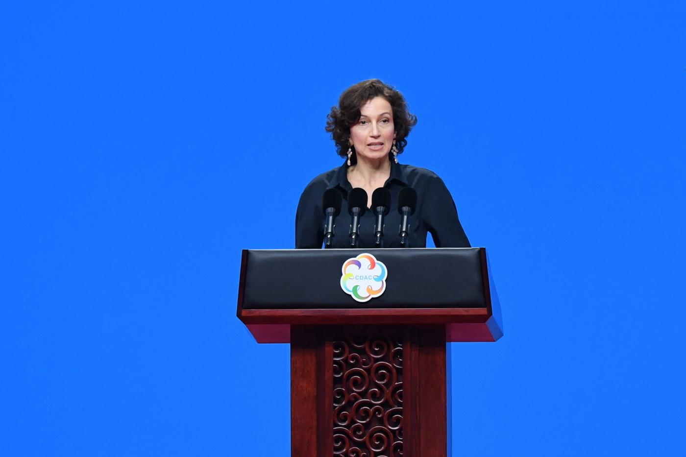 BEIJING, May 15, 2019 (Xinhua) -- UNESCO Director-General Audrey Azoulay delivers a speech at the opening ceremony of the Conference on Dialogue of Asian Civilizations (150519) at the China National Convention Center in Beijing, capital of China, May 15, 2019. (Xinhua/Ju Huanzong/IANS) by .