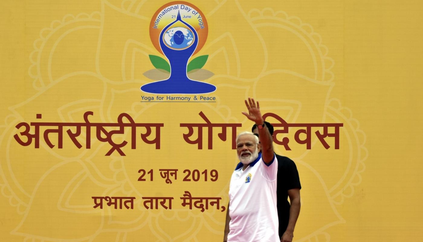 Ranchi: Prime Minister Narendra Modi during International Yoga Day 2019 celebrations at Prabhat Tara Maidan in Ranchi on June 21, 2019. (Photo: IANS) by .