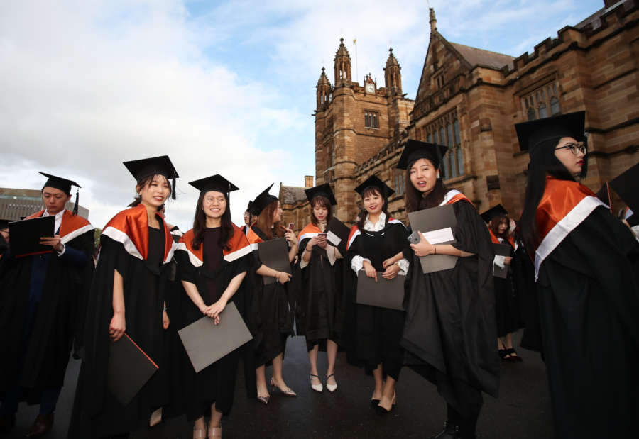 SYDNEY, June 17, 2019 (Xinhua) -- Graduates are seen at the campus of University of Sydney, Australia, June 5, 2019. Introduced in 2010, Australia's move to a demand-driven higher education system has seen a sharp rise in university enrollments. But on Monday a new report from the federal government's Productivity Commission has highlighted that uncapping the total number of placements has also led to an increase in failure rates and a higher number of dropouts. (Xinhua/Bai Xuefei/IANS) by Bai Xuefei.