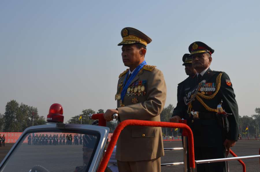 Deputy Commander-in-Chief Defence Services Myanmar and Commander-in-Chief Myanmar Army, Soe Win inspecting the passing out parade at the Officers Training Academy in Gaya on Dec. 14, 2013. (Photo: IANS) by .