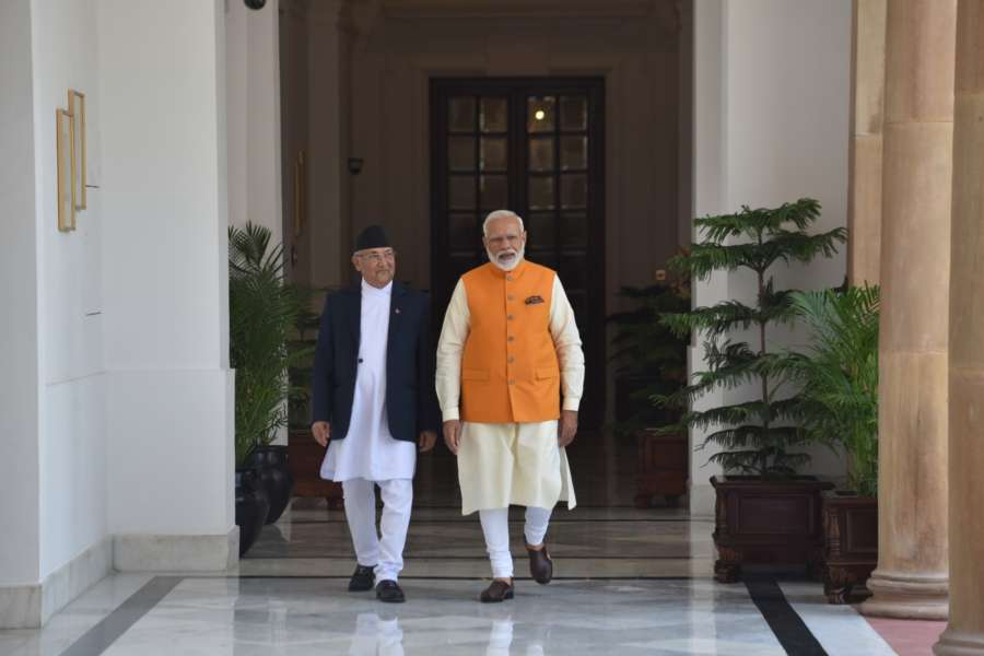 New Delhi: Prime Minister Narendra Modi and Nepal Prime Minister K.P. Sharma Oli at Hyderabad House in New Delhi, on May 31, 2019. (Photo: IANS/MEA) by .