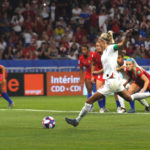LYON, July 3, 2019 (Xinhua) -- Steph Houghton (front) of England makes the penalty kick during the semifinal between the United States and England at the 2019 FIFA Women's World Cup at Stade de Lyon in Lyon, France on July 2, 2019. (Xinhua/Ding Xu/IANS) by Ding Xu.