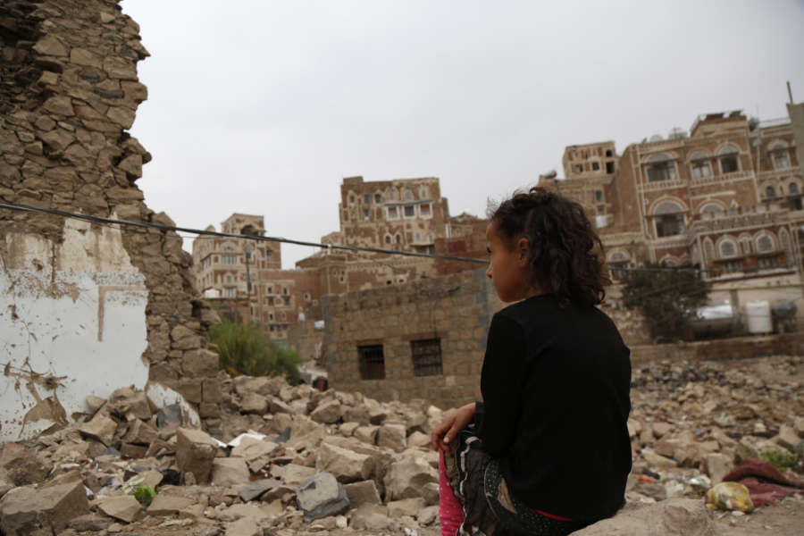 SANAA, July 7, 2019 (Xinhua) -- A girl looks at a historic building destroyed in an airstrike in the Old City of Sanaa, Yemen, on July 7, 2019. Many historic buildings in the Old City of Sanaa have been destroyed in a civil war between pro-government Yemeni forces and the Houthi rebels since the Houthi rebels overran much of the country militarily and seized all northern provinces in 2014. (Xinhua/Mohammed Mohammed/IANS) by .