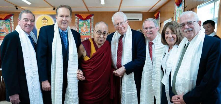 Dharamsala: Tibetan spiritual leader Dalai Lama with members of the House Democracy Partnership, a bipartisan commission of the US House of Representatives, during their meeting at his residence in Dharamsala, Himachal Pradesh on Aug 3, 2019. (Photo: dalailama. com) by .