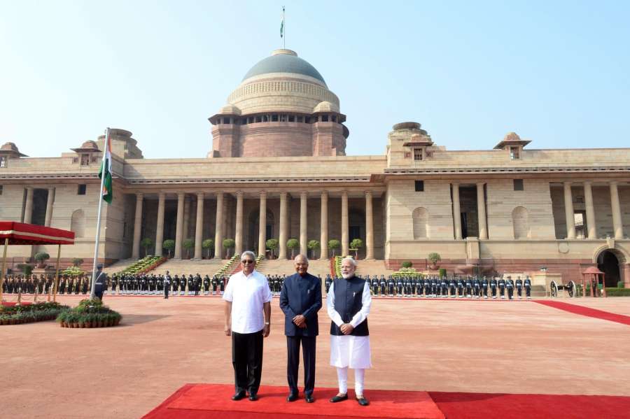 New Delhi: President Ram Nath Kovind, with Prime Minister Narendra Modi receives Sri Lankan President Gotabaya Rajapaksa, during his ceremonial reception in Rashtrapati Bhavan on Nov. 29, 2019. (Photo: IANS) by .
