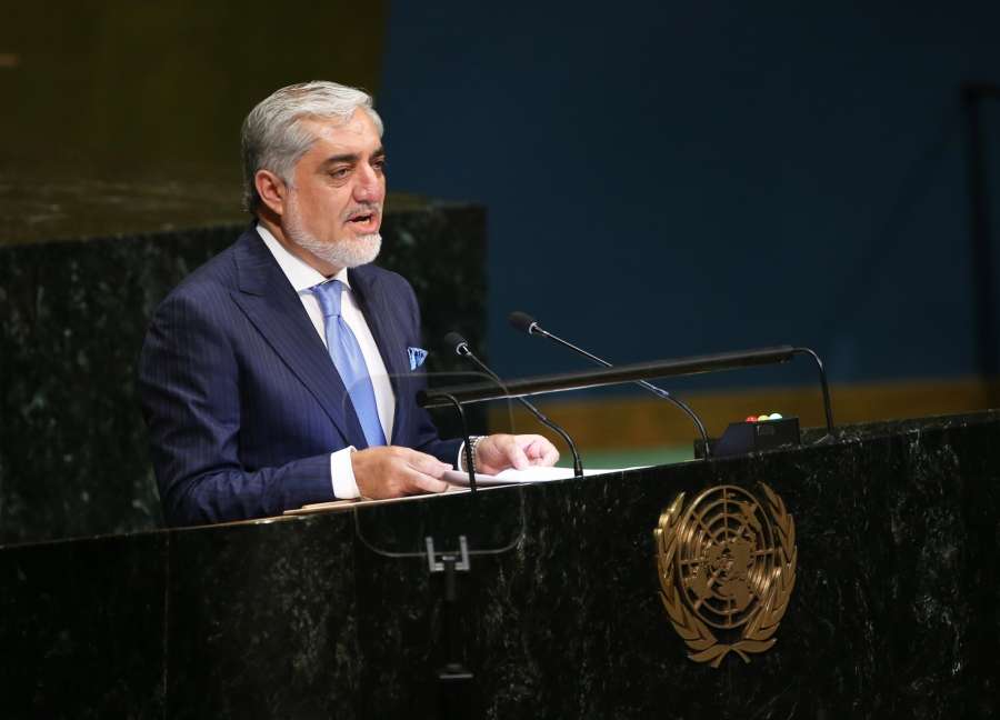 UNITED NATIONS, Sept. 26, 2018 (Xinhua) -- Chief Executive of Afghanistan Abdullah Abdullah addresses the General Debate of the 73rd session of the United Nations General Assembly at the UN headquarters in New York, on Sept. 26, 2018. (Xinhua/Qin Lang/IANS) by .