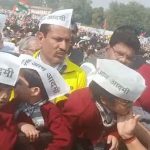 New Delhi: The one-year-old baby mufflerman Avyaan Tomar at AAP chief Arvind Kejriwal's swearing-in ceremony at the Ramlila Maidan in New Delhi on Feb 16, 2020. (Photo: IANS) by .