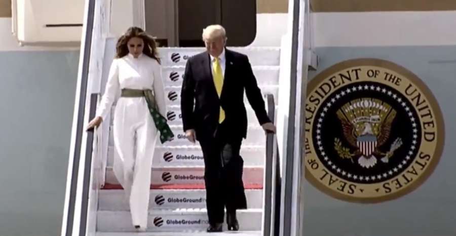 Ahmedabad: US President Donald Trump along with First Lady Melania Trump arrives at Sardar Vallabhbhai Patel International Airport in Ahmedabad on Feb 24, 2020. (Photo: Twitter/@DDNewslive) by .