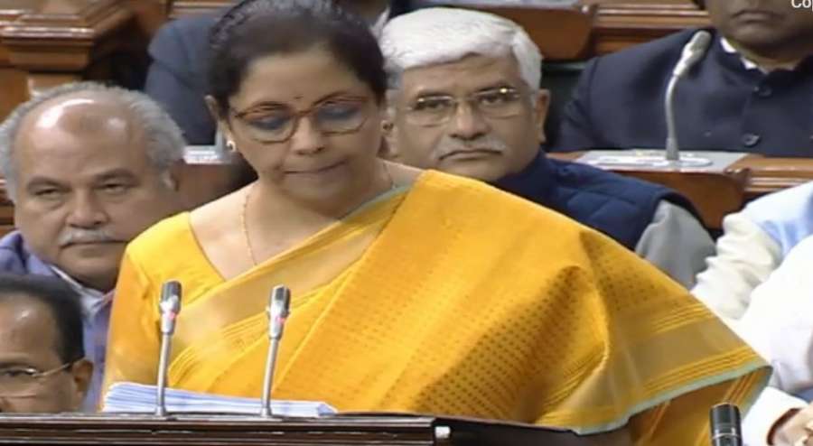New Delhi: Union Finance and Corporate Affairs Minister Nirmala Sitharaman presents the Union Budget 2020-21 in the Parliament, in New Delhi on Feb 1, 2020. (Photo: IANS) by .