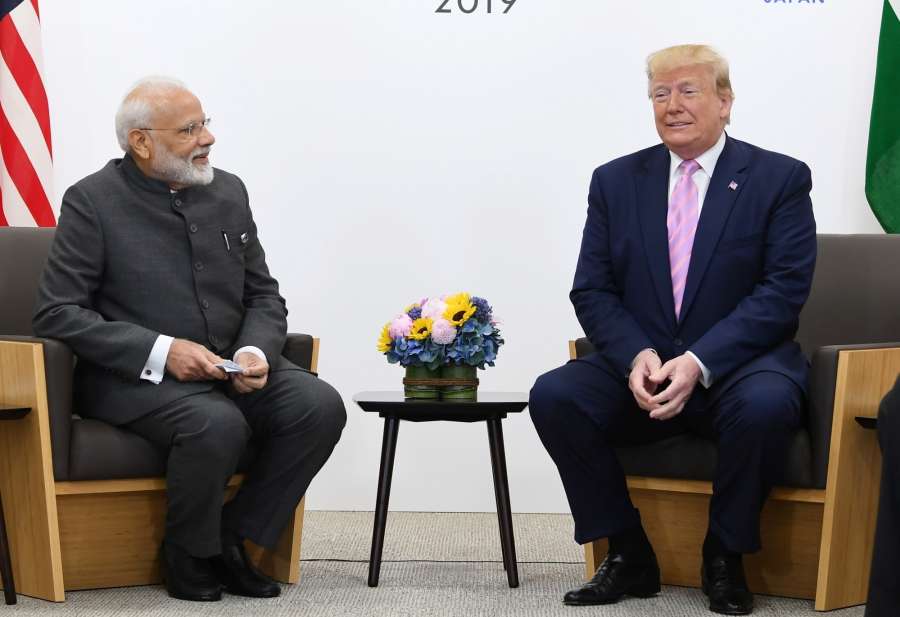 Osaka: Prime Minister Narendra Modi meets US President Donald Trump on the sidelines of the G-20 Summit, in Osaka, Japan on June 28, 2019. (Photo: IANS/PIB) by .