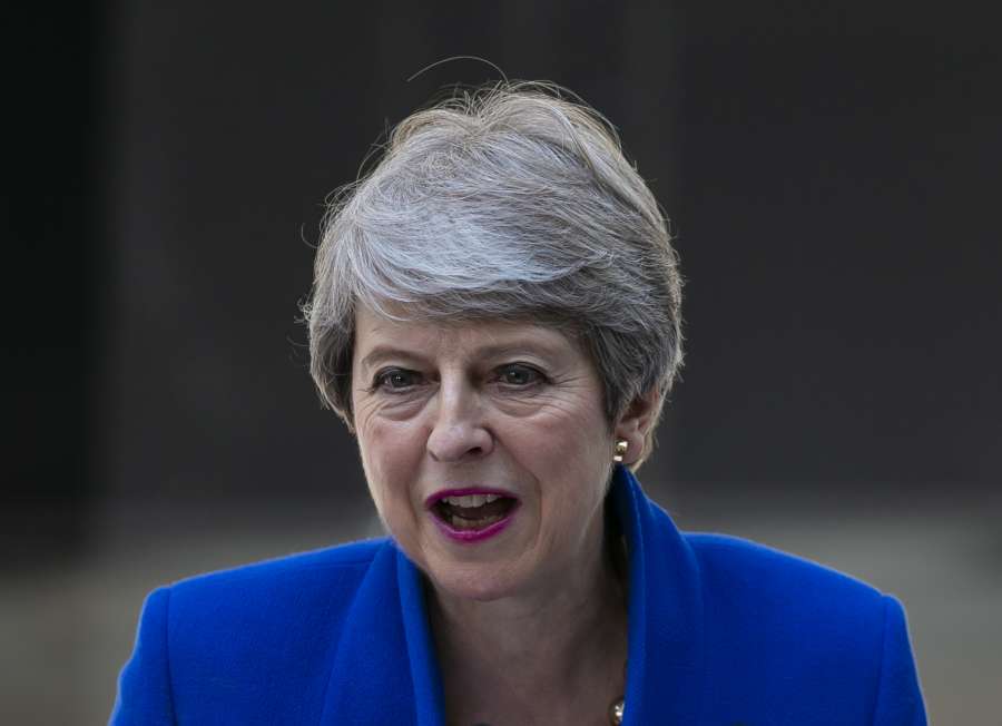 LONDON, July 24, 2019 (Xinhua) -- Theresa May gives a farewell speech outside 10 Downing Street in London, Britain, July 24, 2019. Newly-elected Conservative Party leader Boris Johnson took office as the British prime minister on Wednesday amid the rising uncertainties of Brexit. The latest development came after Theresa May formally stepped down as the leader of the country and Johnson was invited by the Queen to form the government. (Xinhua/Han Yan/IANS) by .