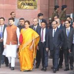 New Delhi: Union Finance and Corporate Affairs Minister Nirmala Sitharaman and MoS Finance and Corporate Affairs Anurag Thakur leave to meet President Ram Nath Kovind ahead of presenting the Union Budget 2020 in the Parliament, in New Delhi on Feb 1, 2020. (Photo: IANS) by .