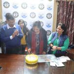 New Delhi: Delhi Chief Minister and Aam Aadmi Party (AAP) chief Arvind Kejriwal celebrates his wife Sunita Kejriwal's birthday amid counting of votes for the Delhi Assembly elections 2020, at the party's headquarters in New Delhi on Feb 11, 2020. (Photo: IANS) by .
