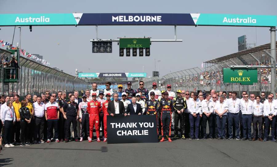 MELBOURNE, March 17, 2019 (Xinhua) -- Drivers pose for group photos before Formula 1 Australian Grand Prix 2019 at the Albert Park in Melbourne, Australia, March 17, 2019. (Xinhua/Bai Xuefei/IANS) by .