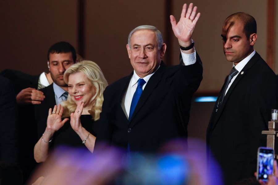 TEL AVIV, Dec. 29, 2019 (Xinhua) -- Israel's Prime Minister and leader of the Likud Party Benjamin Netanyahu (2nd R) attends an event marking the 8th night of Jewish festival Hanukkah with supporters and ministers of his party in Tel Aviv, Israel, on Dec. 29, 2019. (Gideon Markowicz/JINI via Xinhua/IANS) by .