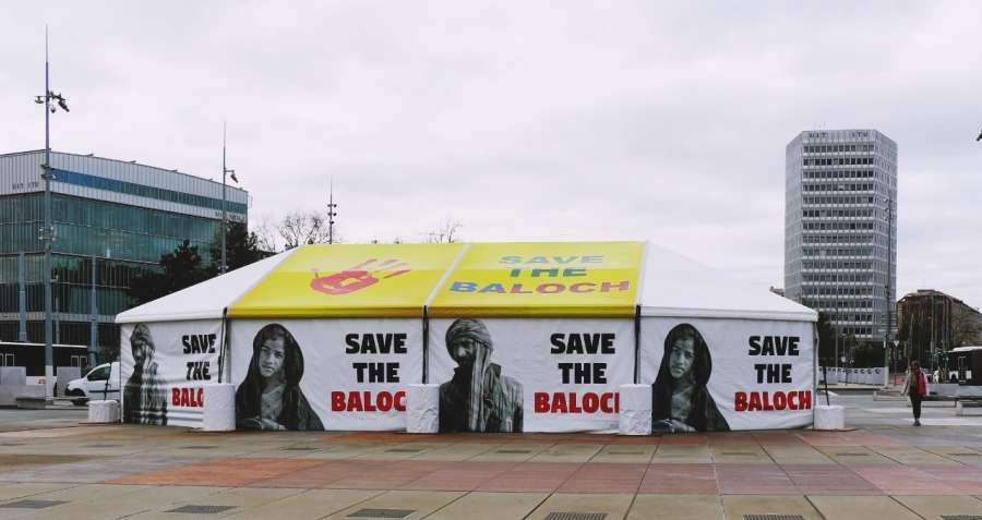 Geneva: In a strong indictment of the United Nations for its apathy towards Baloch people, human rights activists have set up a pavillion named 'Save the Baloch' right outside the United Nations office of Geneva, highlighting their genocide committed by the Islamic Republic of Pakistan. (Photo: IANS) by .