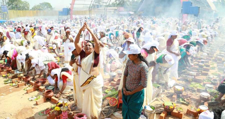 Thiruvananthapuram: Women perform rituals during the ongoing "Attukal Pongala" festival at the Attukal Temple, in Thiruvananthapuram, Kerala, on Feb 21, 2019. (Photo: IANS) by .