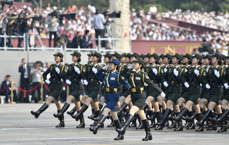 BEIJING, Oct. 1, 2019 (Xinhua) -- A formation of servicewomen marches in a military parade during the celebrations marking the 70th anniversary of the founding of the People's Republic of China (PRC) in Beijing, capital of China, Oct. 1, 2019. (Xinhua/Liu Chan/IANS) by .