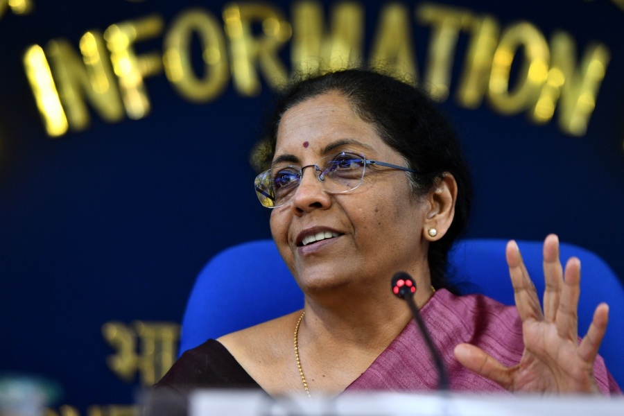 New Delhi: Union Finance and Corporate Affairs Minister Nirmala Sitharaman addresses a press conference in New Delhi on March 13, 2020. (Photo: IANS) by .