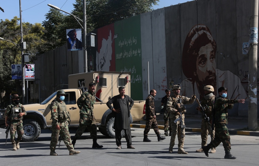 KABUL, Sept. 17, 2019 (Xinhua) -- Afghan security force members stand guard near the site of a bomb explosion in Kabul, capital of Afghanistan, Sept. 17, 2019. An explosion rocked Police District 9 in the Afghan capital of Kabul on Tuesday leaving 16 people dead and wounding more than 20 others, spokesman for Interior Ministry Nasrat Rahimi said. (Xinhua/Rahmatullah Alizadah/IANS) by .