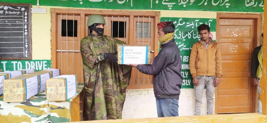 Army distributes free ration and supplies to daily wage earners, migrant labourers in Kashmir. by .
