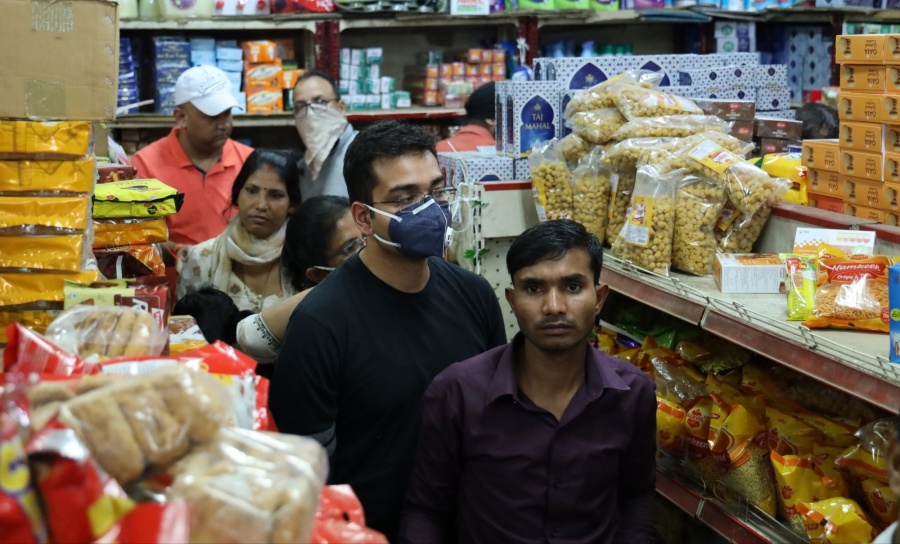 New Delhi: People buying grocery in mass quantity to store at home during to avoid mass gathering in daily life after Coronavirus scare, in New Delhi on Thursday, 19 March 2020.(Photo: IANS) by .