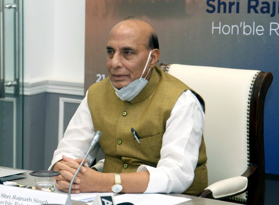 New Delhi: Defence Minister Rajnath Singh addresses the MSMEs E-conclave themed âBusiness Continuity for MSMEs in Defence & Aerospace Sectorâ via video conference in New Delhi on May 21, 2020. (Photo: IANS/PIB) by .
