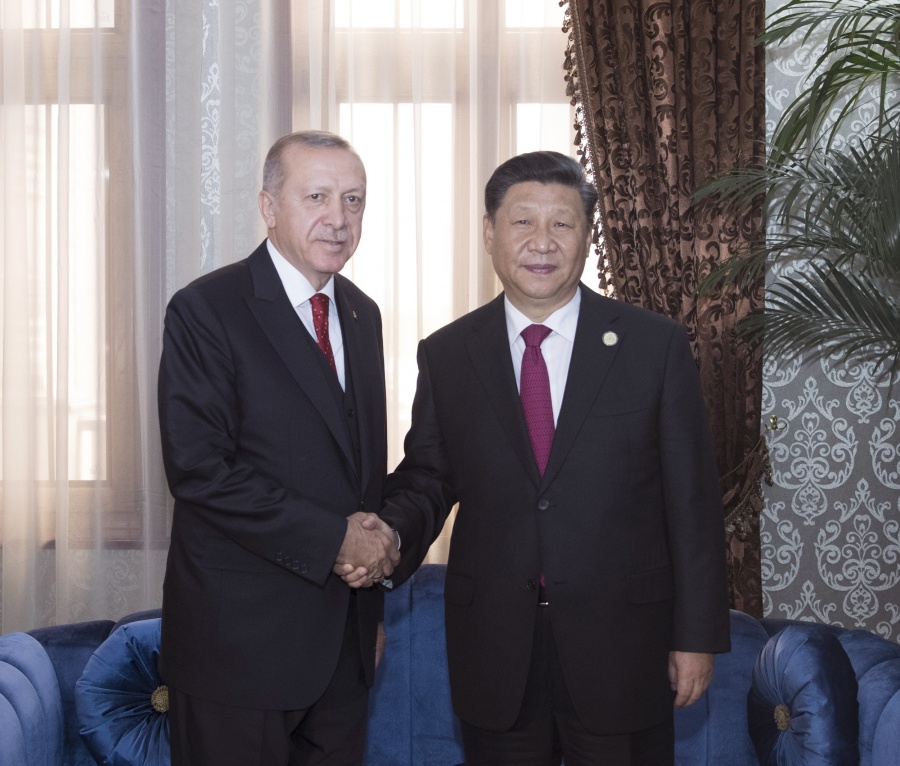 DUSHANBE, June 15, 2019 (Xinhua) -- Chinese President Xi Jinping (R) meets with his Turkish counterpart Recep Tayyip Erdogan in Dushanbe, Tajikistan, June 15, 2019. (Xinhua/Wang Ye/IANS) by .