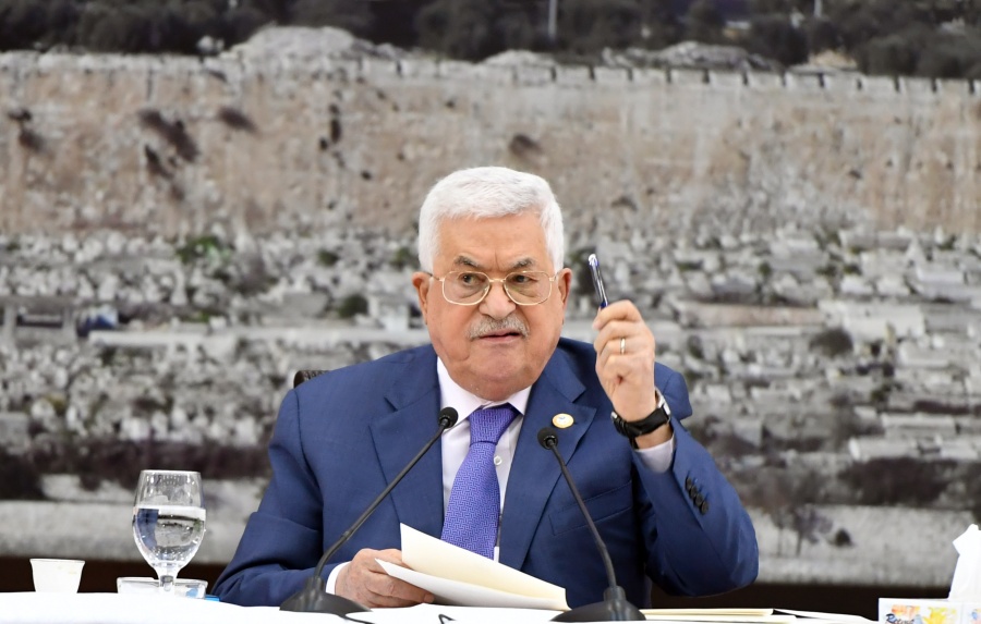 RAMALLAH, July 25, 2019 (Xinhua) -- Palestinian President Mahmoud Abbas speaks during a meeting of the Palestinian leadership in the West Bank city of Ramallah, on July 25, 2019. Palestinian President Mahmoud Abbas on Thursday declared that the Palestinian leadership has decided to stop abiding by the signed agreements between Palestine Liberation Organization (PLO) and Israel, in line with former decisions taken by Palestinian National and Central Councils. (Str/Xinhua/IANS) by .