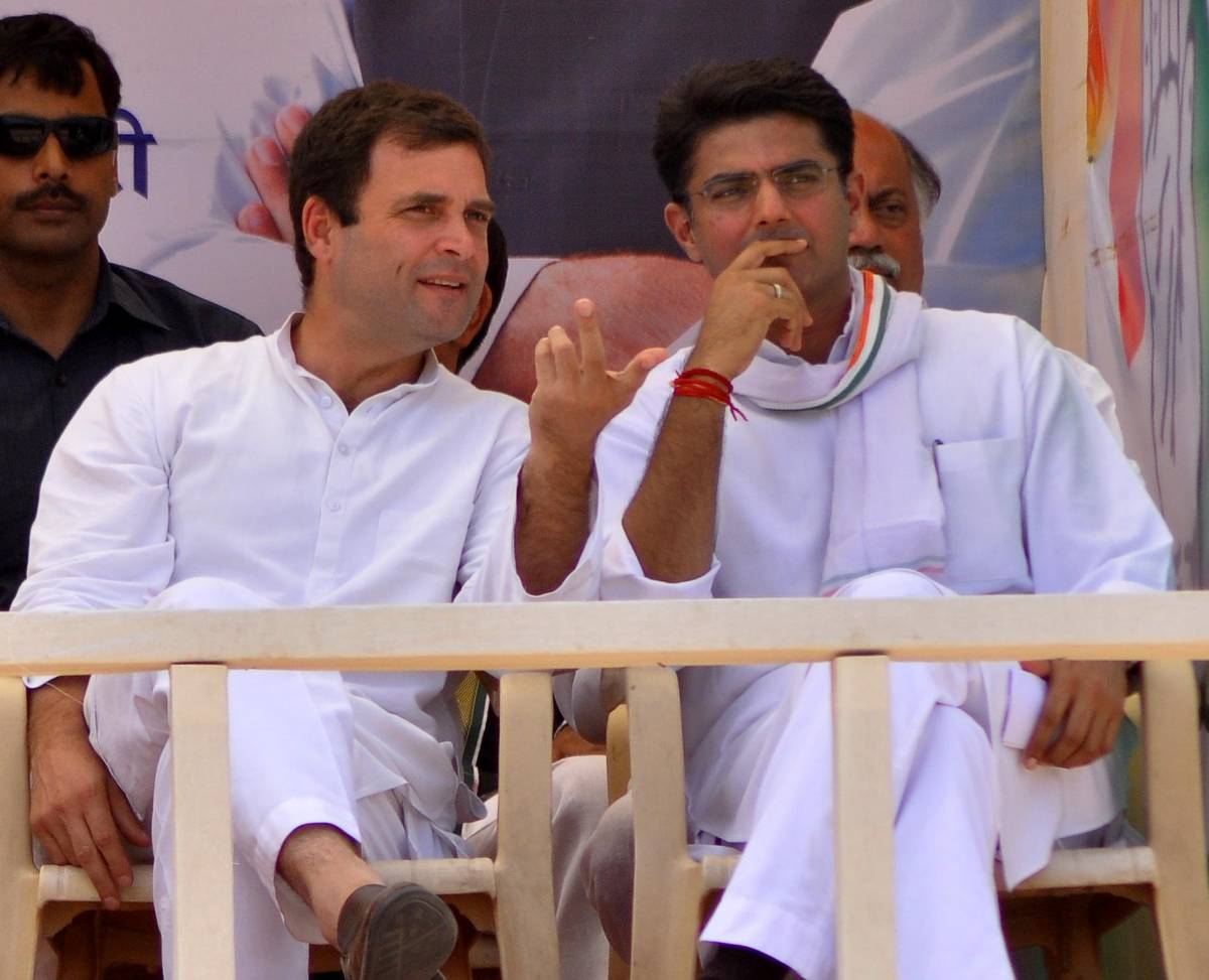 Congress vice-president Rahul Gandhi with Rajasthan Congress chief Sachin Pilot during a party rally at Deoli in Tonk district of Rajasthan on March 10, 2014. (Photo: Ravi Shankar Vyas/IANS) by .