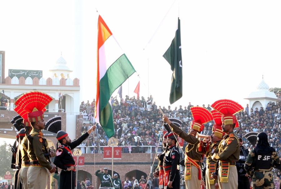 Attari: Border Security Force personnel and Pakistani Rangers personnel during the Beating Retreat ceremony at 71st Republic Day celebrations at the India-Pakistan border post at Attari, about 35 kms from Amritsar on Jan 26, 2020. (Photo: IANS) by .